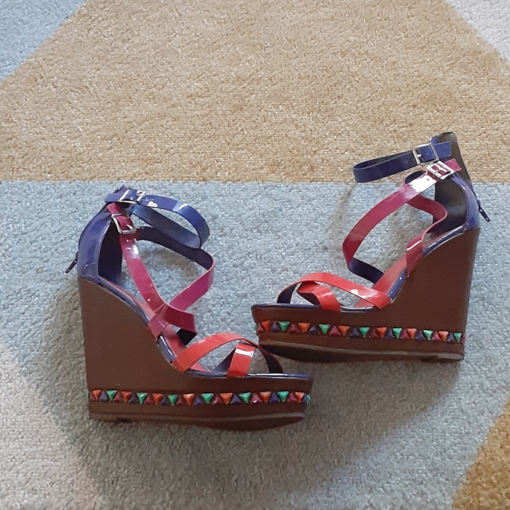 Fun, Multicolored Wedge Sandals - Picture 2 of 5